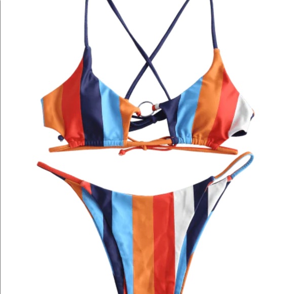 Colorblock Striped O-Ring Bikini - Picture 2 of 4